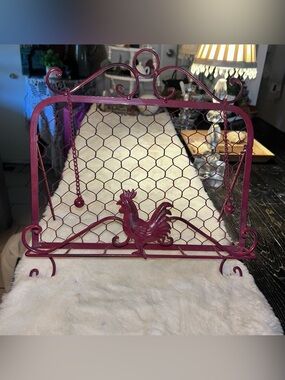 Rustic Red Rooster Metal Cookbook Holder with Weighted Chains Plus Cookbook
